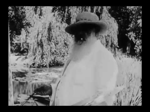 Filme de época de Claude Monet pintando nos jardins de Giverny