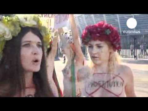 Topless protest in Ukraine  FEMEN euronews 2011 against  sex tourism