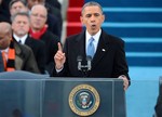 President Barack Obama delivers his inaugural address after being sworn-in for a second term as the President of the United States by Supreme Court Chief Justice John Roberts during his public inauguration ceremony at the U.S. Capitol Building in Washington, D.C. on January 21, 2013.