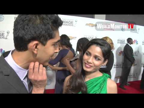 Frieda Pinto, Dev Patel arrive and interviewed at 44th NAACP Image Awards