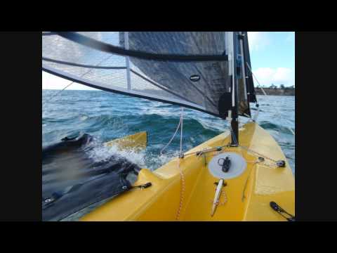 Weta Trimaran sailing around Rangitoto, Auckland, New Zealand