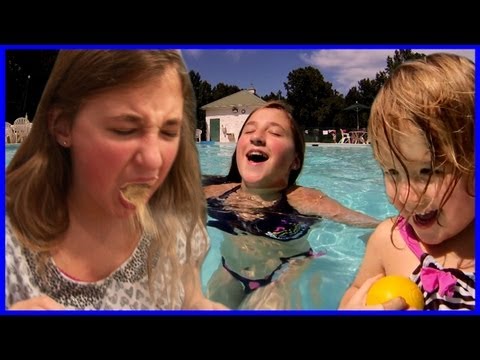 Girls Garlic Powder Challenge - Kids Swim in The Swimming Pool - Baby and Cute Puppy Fun