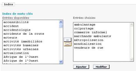 Choix des entrées d’index