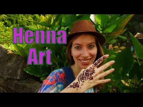 Henna Body Art and Drawings on Audrey's hand and arm at the Batu Caves, Malaysia