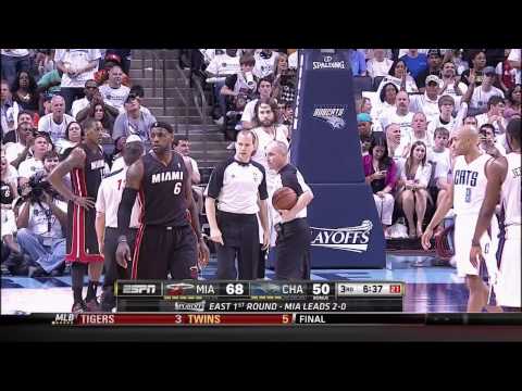 Josh McRoberts fouls LeBron James: Game 3, Heat at Bobcats