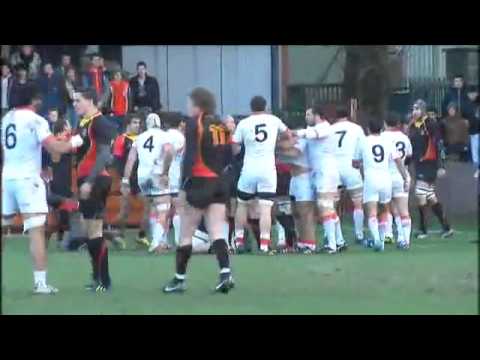 Big mass fight in rugby Belgium-Georgia - 2 red cards - 2013