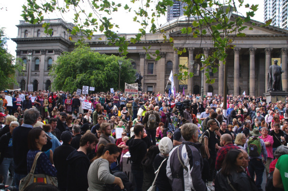 View over pat of crowd at State Library