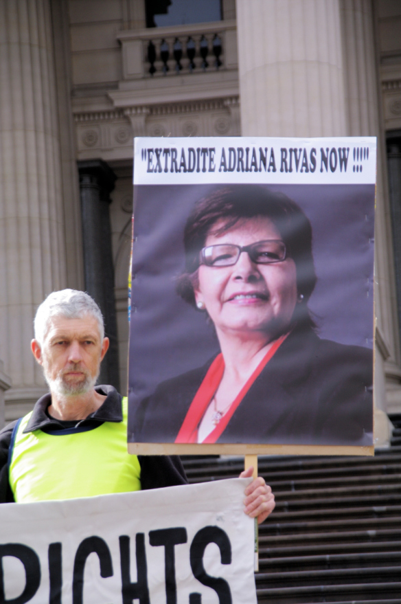 Placard with photo of Adriana Rivas