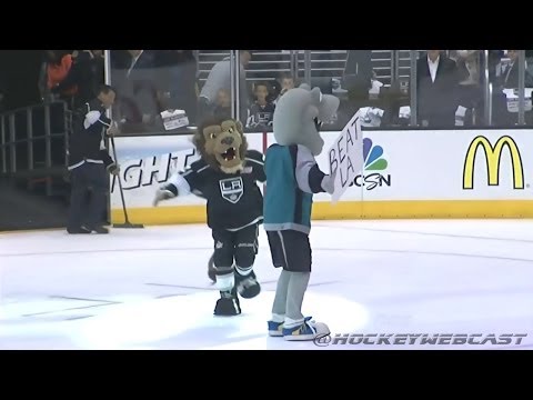 LA Kings mascot knocks down Sharks mascot, loses mask - April 22, 2014 (HD)