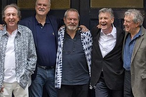 British comedy troupe Monty Python, (from left) Eric Idle, John Cleese, Terry Gilliam, Michael Palin and Terry Jones pose for a photograph  at a press conference on the eve of their reunion shows at London's O2 Arena. 