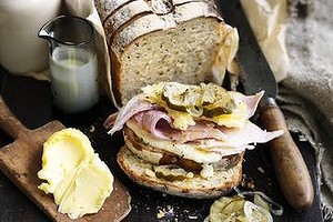 Mustard, onion sandwich loaf.