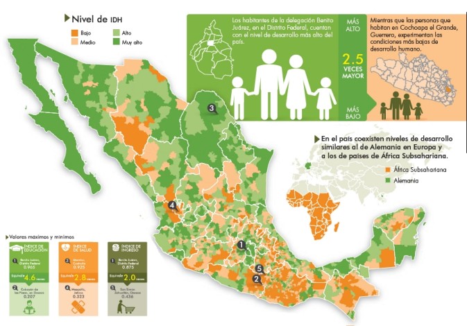 Mapa índice de desarrollo humano municipal en México