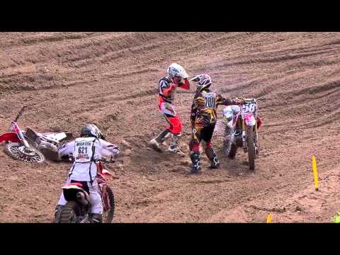 Southwick 250 Moto 1: Mike McDade Pulls Wil Hahn's Bike Off Him