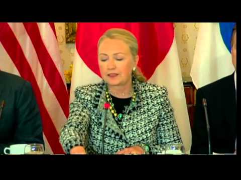 Secretary Clinton With Japanese Foreign Minister Gemba and Korean Foreign Minister Kim