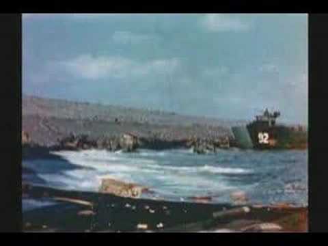 WW II : RARE COLOR FILM : IWO JIMA : US FLAG ON MT SURIBACHI