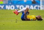 Neymar reacts during a World Cup Brazil and Mexico match