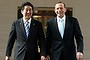 Japanese Prime Minister Shinzo Abe and Prime Minister Tony Abbott depart the House of Representatives after Prime Minister Abe's address to a joint sitting at Parliament House.