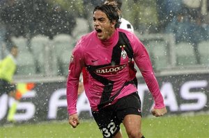 Juventus' Alessandro Matri celebrates after scoring during a Serie A soccer match between Juventus and Udinese at the Juventus Stadium in Turin, Italy, Saturday, Jan. 28, 2012.