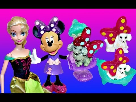 Frozen Elsa at Minnie Mouse Pampering Pets Salon Barbie Kelly Felicia Pet Grooming DisneyCarToys