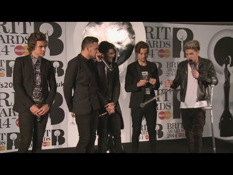 Brits Winners Room: One Direction joke they're 'drunk' and rap on stage