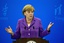 German Chancellor Angela Merkel delivers a speech at Tsinghua University in Beijing, China, Tuesday, July 8, 2014.