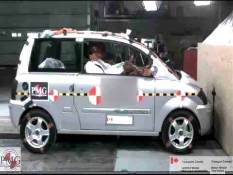 ZENN car crash test video at 40 kph barrier impact