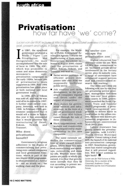 van der Walt - Privatisation - how far have 'we' come - ICON