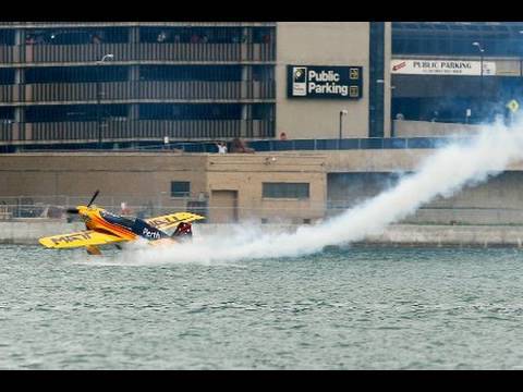 Pilot Matt Hall Skims Water During Red Bull Air Race Qualifying Session Windsor 2010