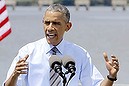 President Barack Obama speaks in front of the Interstate 495 bridge over the Christina River near Wilmington, Del., Thursday, July 17, 2014, to announce an initiative to increase private sector investment in the nation's infrastructure. The bridge was closed for emergency repairs last month after the discovery of four tilting support columns, and the federal government is helping pay for repairs. (AP Photo/Patrick Semansky)