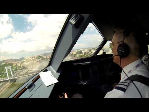 Pilot's view of Wizz Air's low pass over the Danube