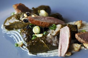 Quail dolmathes, currants, pine nuts and cauliflower.