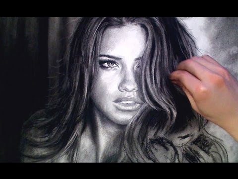 Sensual Adriana Lima Charcoal Portrait time lapse video