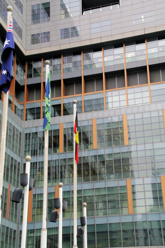 Aboriginal and Torres Strait Islander flags at full mast