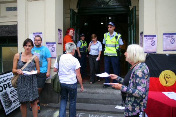 Picket at the entrance to Trades Hall