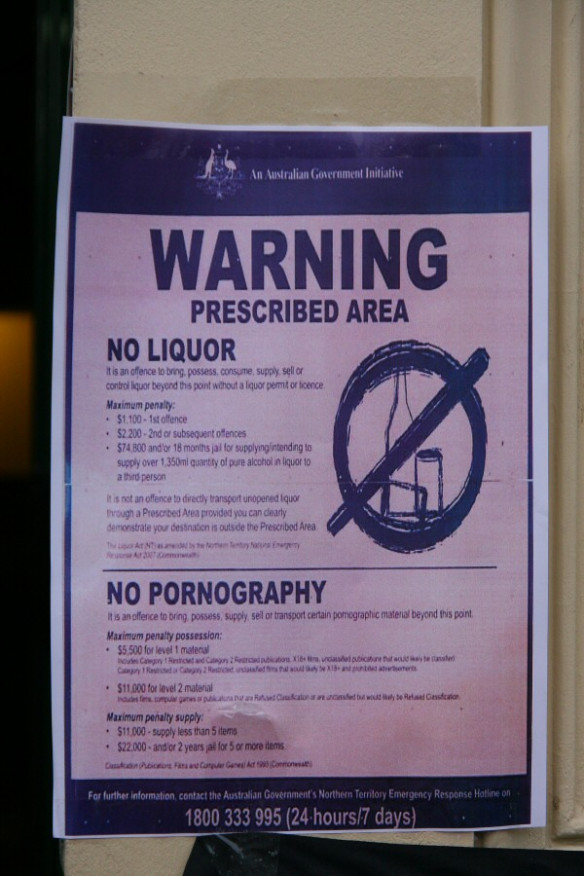 Copy of alcohol and pornography ban notice from NT