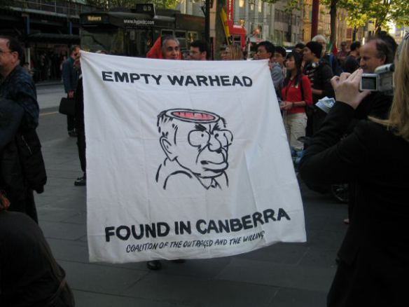 Banner with cartoon of John Howard