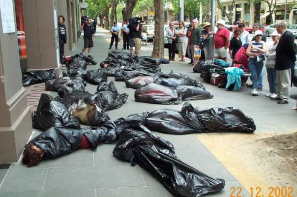 Body bags outside the British Consulate