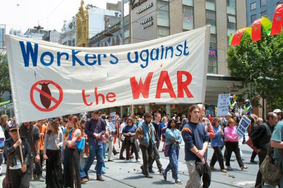 Workers against the war - banner