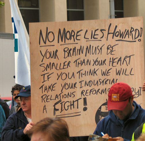 Placard promising a fight