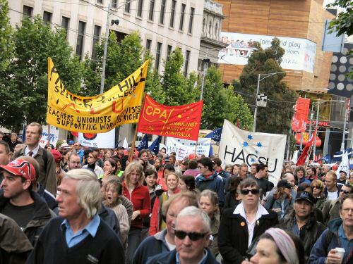 School. CPA and union banners