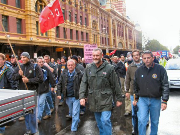 Martin Kingham amongst marchers along Flinders Street