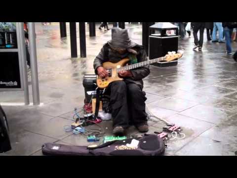 Fantastic bass guitar busker on Northumberland Street, Newcastle upon Tyne