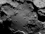 Stunning close up detail focusing on a smooth region on the ‘base’ of the ‘body’ section of comet 67P/Churyumov-Gerasimenko. The image was taken by Rosetta’s OSIRIS narrow-angle camera and downloaded today, 6 August, 2014.