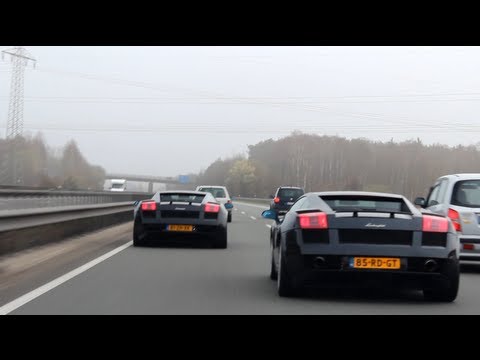 2x Lamborghini Gallardo Racing on Autobahn!! - 1080p HD