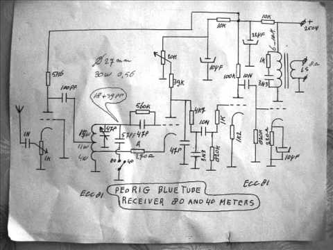 Circuit diagram homemade shortwave radio for 40 and 80 meters.