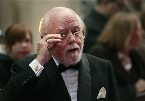 British actor, director, producer, filmmaker and entrepreneur Richard Attenborough arrives at the Galaxy British Book Awards, in London Wednesday, April 9, 2008.