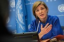 NEW YORK, NY - SEPTEMBER 03: United States Ambassador to the United Nations (U.N.) Samantha Power holds a press conference on September 3, 2014 in New York City. Power answered questions on foreign extremist Islamist fighters joining ISIS in Syria and Iraq and the most recent Israeli-Palestinian peace deal, amongst other topics.   Andrew Burton/Getty Images/AFP