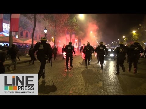 Nombreux incidents Champs Elysées PSG champion 2014 / Paris - France 07 mai 2014