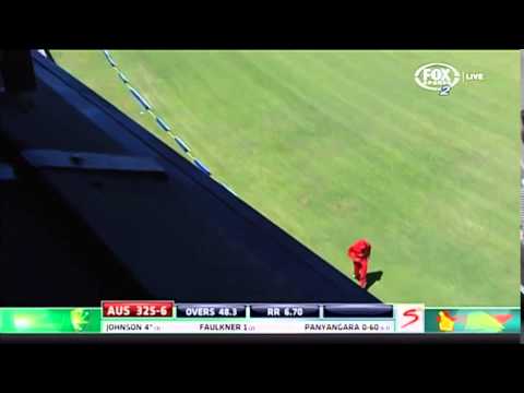 Mitchell Johnson's six smashes the commentary box window