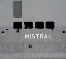 French Command and Projection Ship Mistral (L 9013). Mistral is currently moored at the entrance of Toulon harbour, France , where she is preparing to host President Sarkozy during the celebrations of the 8th of May 2009.